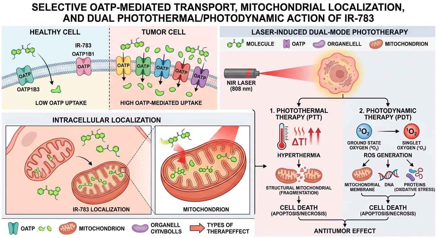 The selective OATP-mediated transport of the IR-783 dye into tumor cells, its mitochondrial localization, and laser-induced dual photothermal and photodynamic action. © 2026 ImmunoTherapy Japan. Educational use only