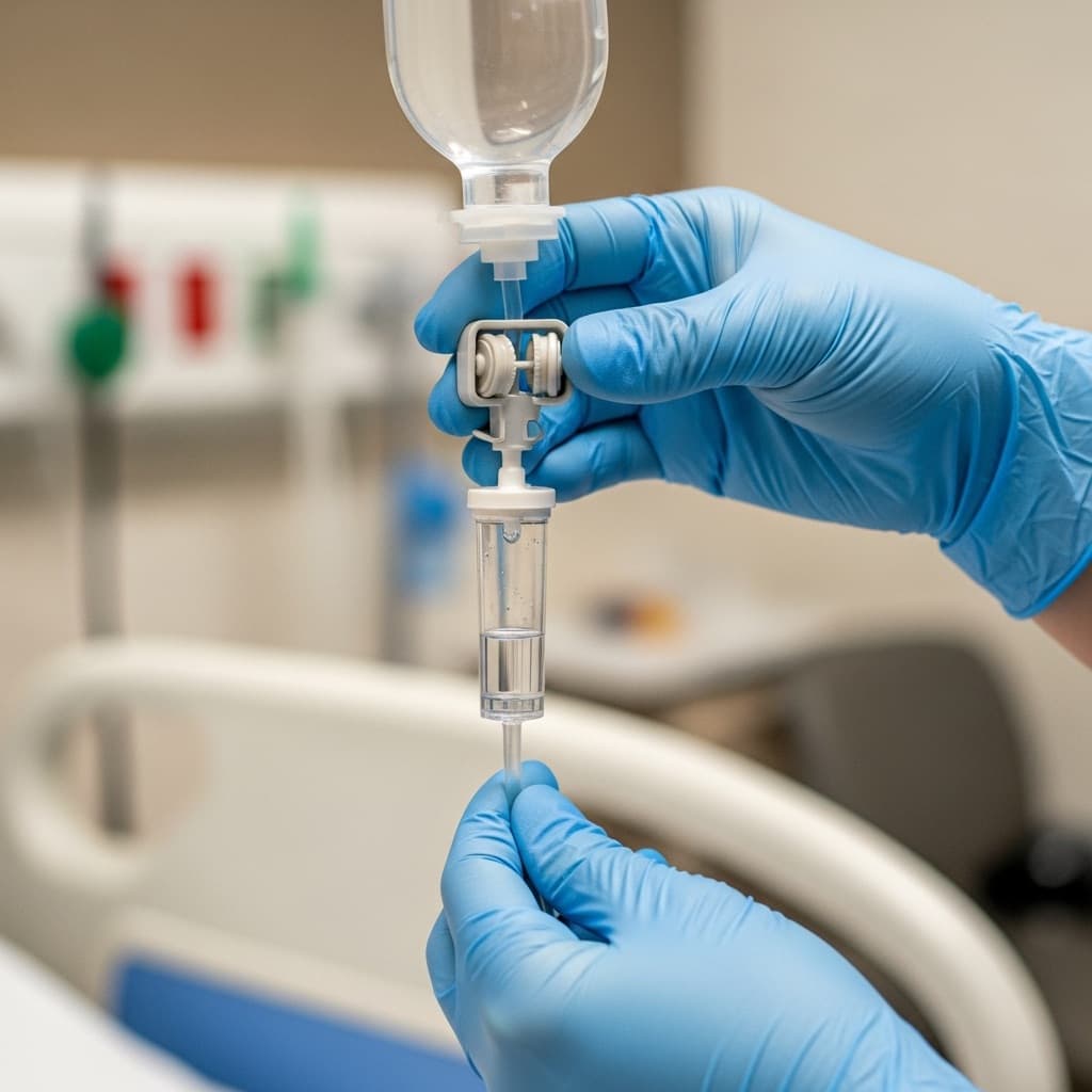 Medical professional preparing an intravenous line