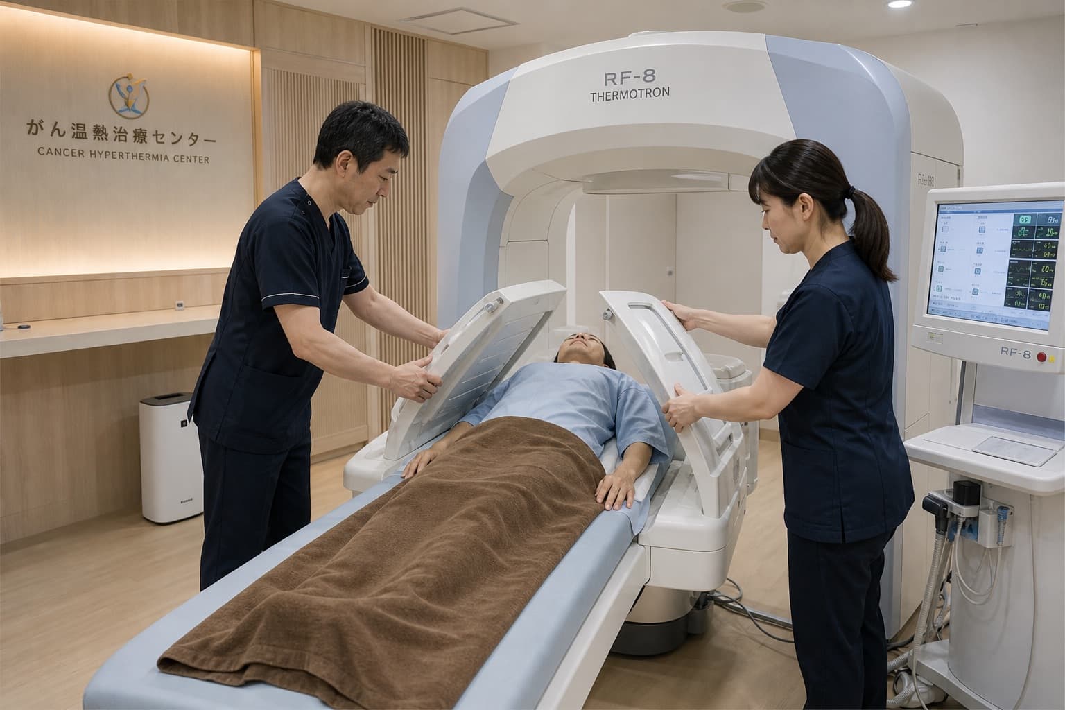 Hyperthermia treatment room with medical staff