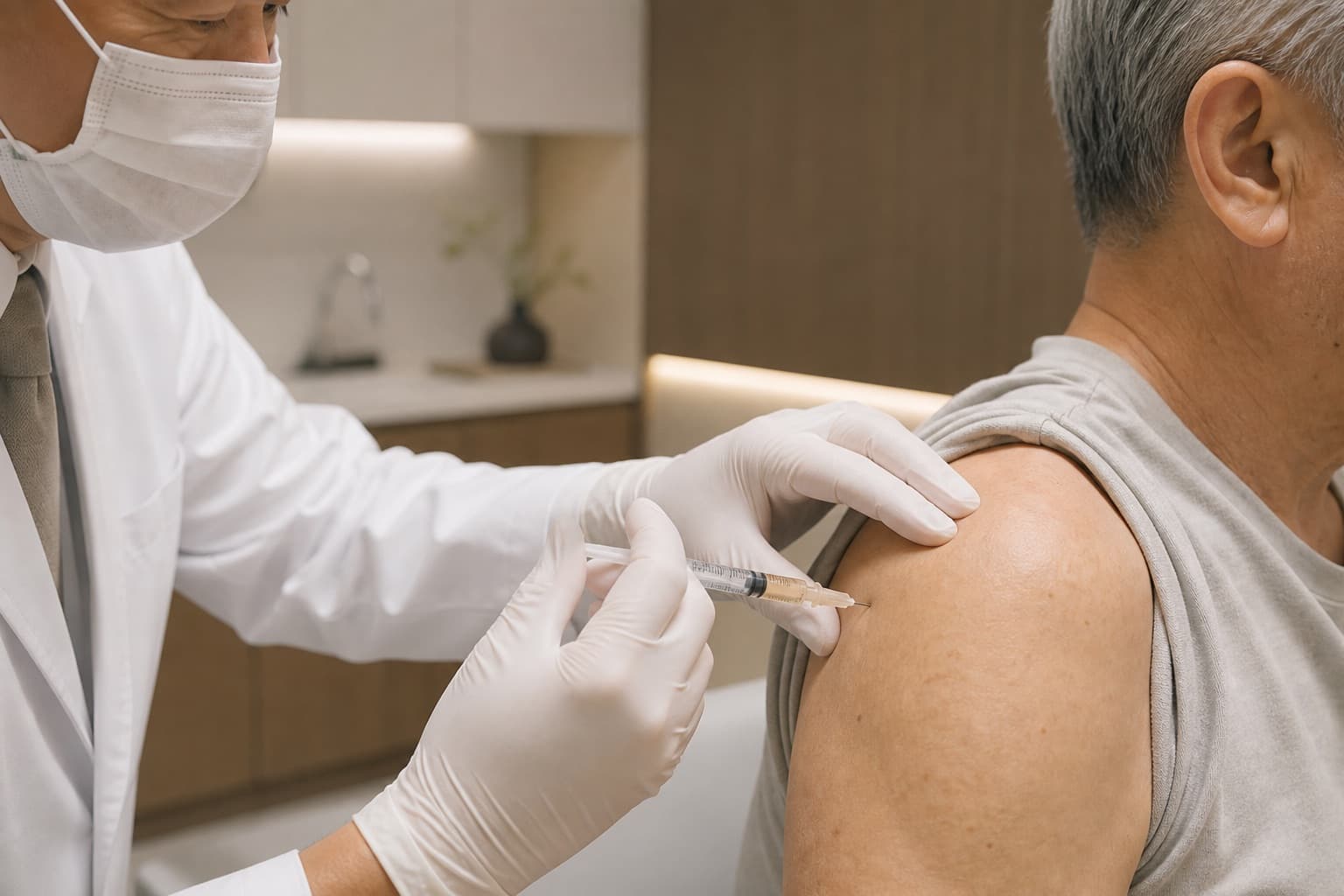 Physician administering a vaccine-style injection
